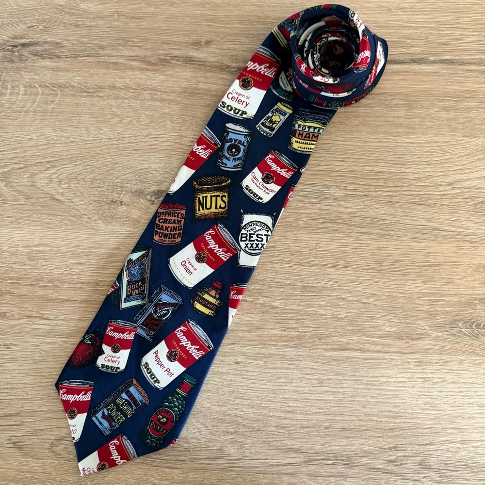 Vintage Campbell’s Soup Tie 100% Silk Novelty Food Advertising Neckwear 90s USA